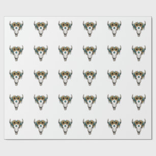 Boho Bull Skull Sunflower Vintage Western Engravin Wrapping Paper
