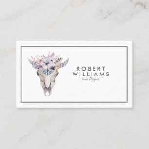 Boho Bull Skull & Tribal Flowers Bouquet Business Card