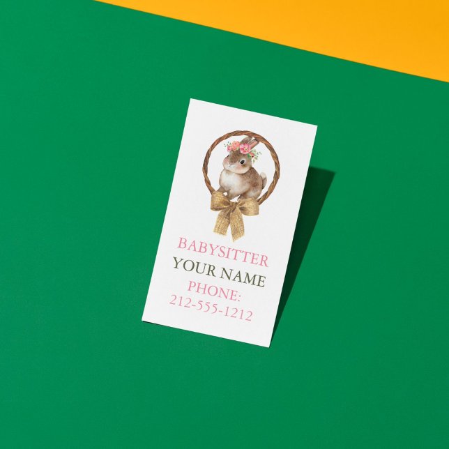 BOHO Bunny Coquette Bow Babysitter Business Cards (BOHO Bunny Coquette Bow Babysitter Business Cards)
