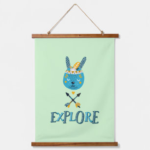 Boho Bunny Face Explore Hanging Tapestry