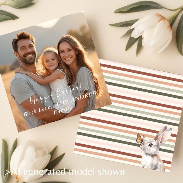 Boho Bunny Minimalist Easter Photo Holiday Card (Boho Bunny Minimalist Easter Photo Holiday Card)