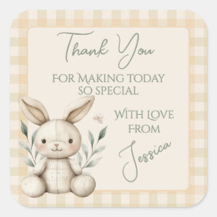 Boho Bunny Neutral Baby Shower Favour Square Sticker