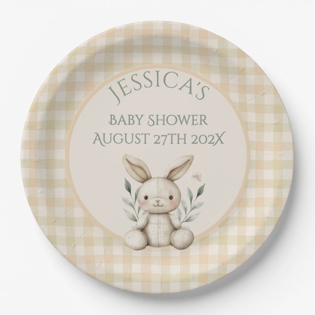 ~Boho Bunny Neutral Baby Shower  Paper Plate (Front)