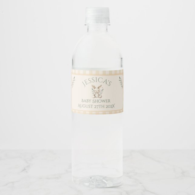 ~Boho Bunny Neutral Baby Shower  Water Bottle Label (Front)