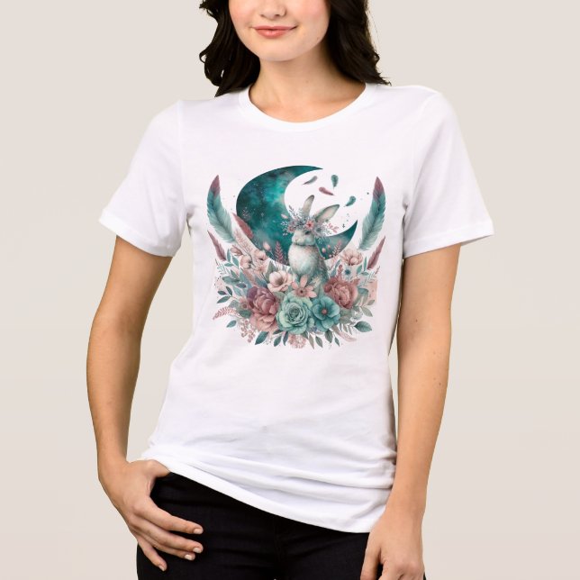 Boho Bunny Tshirt with moon and flowers (Front)