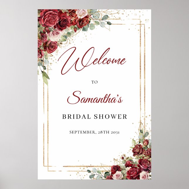 Boho burgundy and blush Bridal Shower Welcome Poster (Front)
