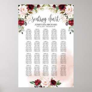 Boho burgundy and blush pink floral seating chart