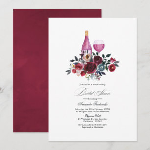 Boho Burgundy and Navy Bridal Shower Wine Tasting Invitation