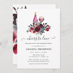Boho Burgundy and Navy Bridal Shower Wine Tasting  Invitation