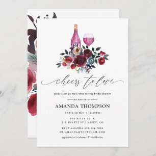 Boho Burgundy and Navy Bridal Shower Wine Tasting  Invitation