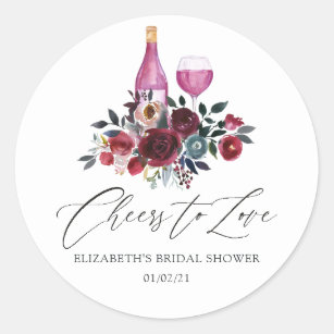 Boho Burgundy and Navy Wine Tasting Bridal Shower Classic Round Sticker