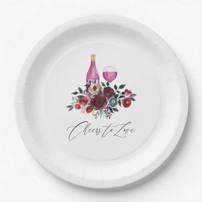 Boho Burgundy and Navy Wine Tasting Bridal Shower Paper Plate (Front)