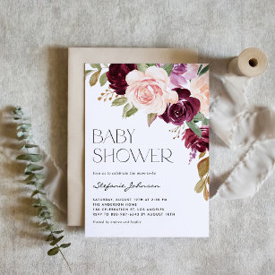 Boho Burgundy and Peach Flowers Fall Baby Shower Invitation