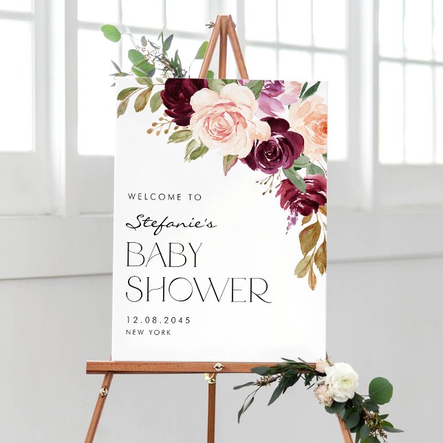 Boho Burgundy and Peach Flowers Fall Baby Shower Poster (Creator Uploaded)
