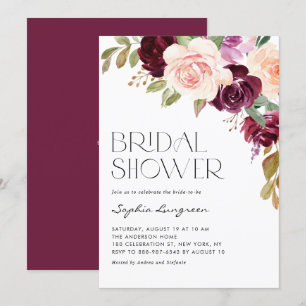 Boho Burgundy and Peach Flowers Fall Bridal Shower Invitation