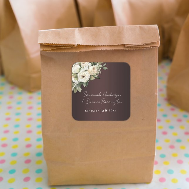 Boho Burgundy and Vintage Roses Wedding Square Sticker (Creator Uploaded)