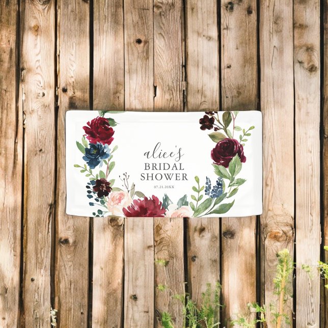 Boho Burgundy Blue Floral Bridal Shower Banner (Creator Uploaded)