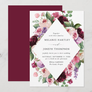 Boho Burgundy & Blush Floral & Fruit Wedding Invitation