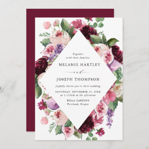 Boho Burgundy & Blush Floral & Fruit Wedding Invitation