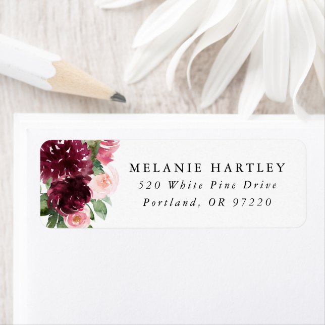 Boho Burgundy & Blush Floral Return Address (Insitu)