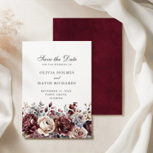Boho Burgundy & Blush Floral Save the Date Card