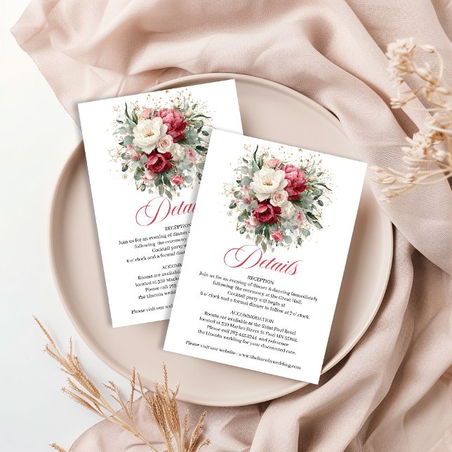 Boho Burgundy Blush Floral Wedding Details Card (Boho Burgundy Blush Floral Wedding Details Card)