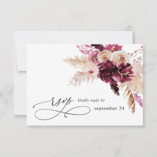 Boho Burgundy & Blush Pink Floral w Meal RSVP