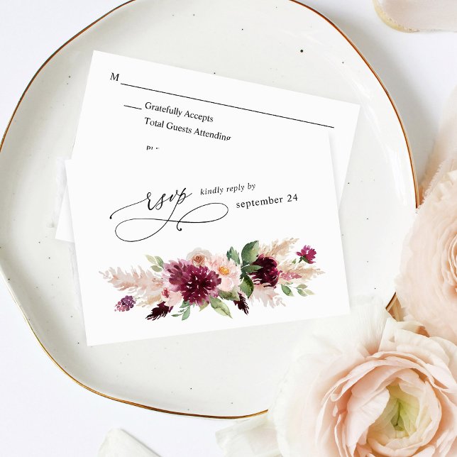 Boho Burgundy & Blush Pink Floral w Meal RSVP 2 (Creator Uploaded)