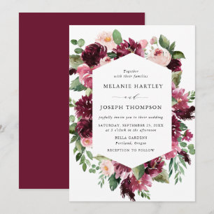 Boho Burgundy & Blush Watercolor Floral Wedding Invitation