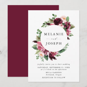 Boho Burgundy & Blush Watercolor Floral Wedding Invitation