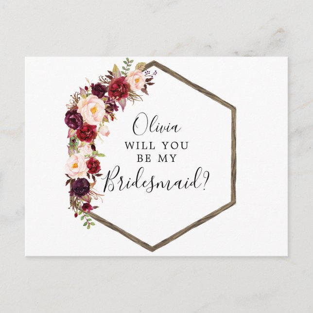 Boho Burgundy Bridesmaid Proposal Card (Front)