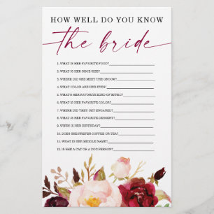 Boho Burgundy Double Sided Bridal Shower Games