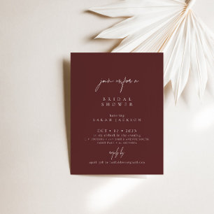 Boho Burgundy  Elegant Minimalist Bridal Shower In Invitation