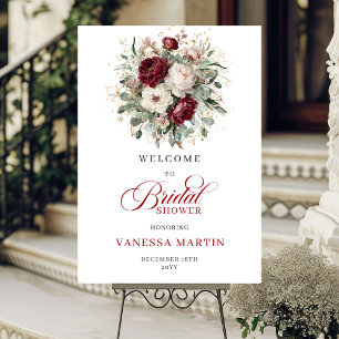 Boho Burgundy Eucalyptus Bridal Shower Welcome Poster