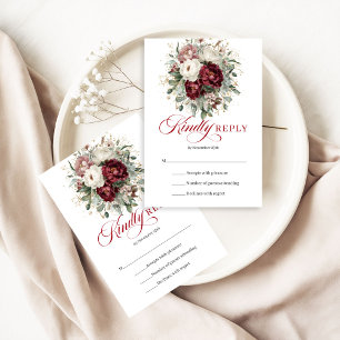 Boho Burgundy Eucalyptus Floral Wedding RSVP Card