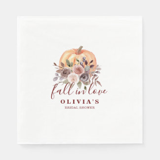 Boho Burgundy fall floral Pumpkin Bridal Shower Napkin