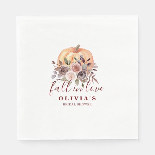 Boho Burgundy fall floral Pumpkin Bridal Shower Napkin (Front)
