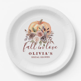 Boho Burgundy fall floral Pumpkin Bridal Shower Pa Paper Plate