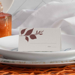 Boho Burgundy Fall Foliage Wedding Place Card