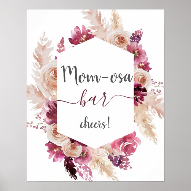 Boho Burgundy Floral Baby Shower Girl Mum osa sign (Front)