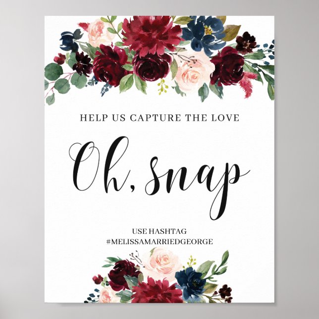 Boho Burgundy floral capture the love wedding sign (Front)