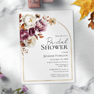 Boho Burgundy Floral Fall Bridal Shower Invitation
