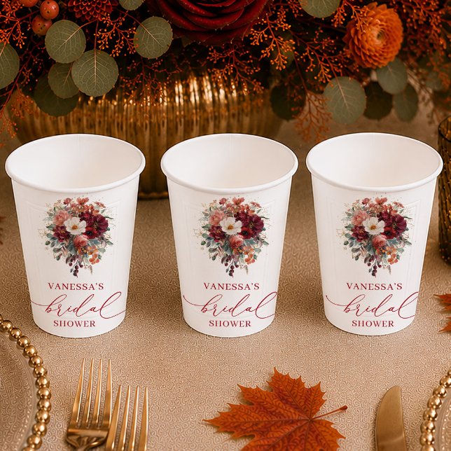 Boho burgundy floral fall bridal shower paper cups (Boho burgundy floral fall bridal shower paper cups

)