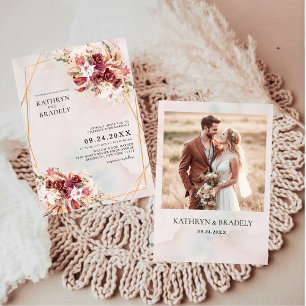 Boho Burgundy Floral Geometric Wedding  Invitation