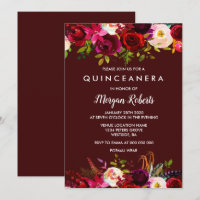 Boho Burgundy Floral Quinceanera 15th Birthday