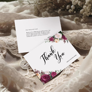 Boho Burgundy Floral Script Wedding Thank You Card