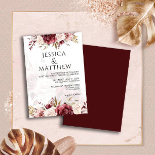 Boho Burgundy Floral Wedding Invitation