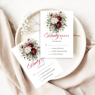 Boho Burgundy Floral Wedding RSVP Card