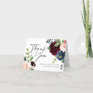 Boho Burgundy Floral Wedding Thank You Card