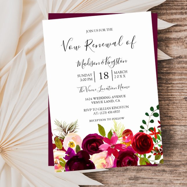 Boho Burgundy Flowers Vow Renewal Invitation (Creator Uploaded)
